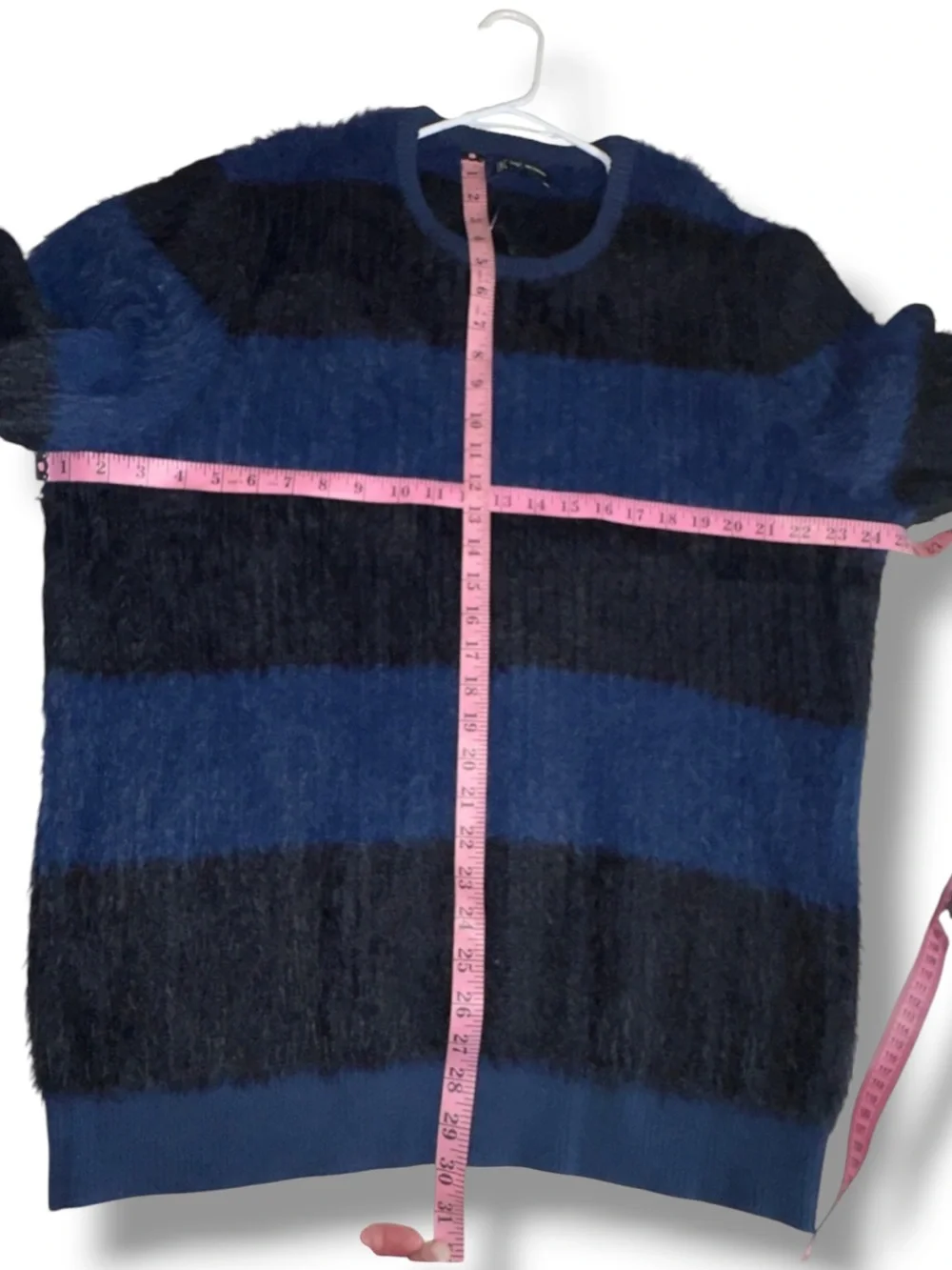 INC International Concepts NWT Fuzzy Striped Crewneck Sweater Blue Black XXL